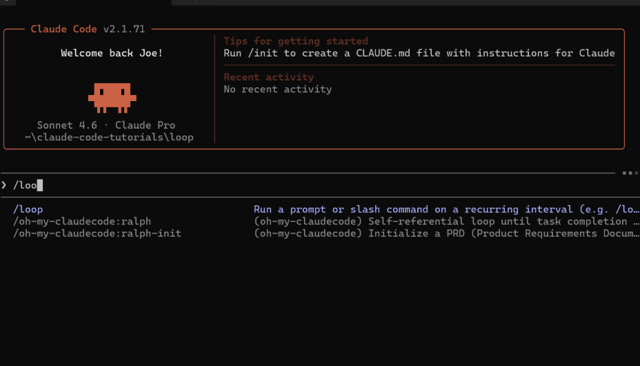 Claude Code 界面中的 /loop 命令提示