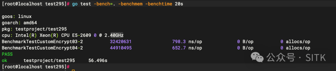 Go基准测试结果，显示03和04版本的性能数据