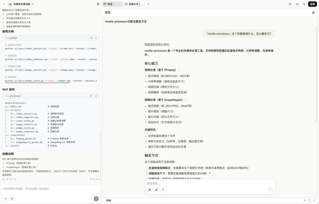 多媒体处理Skill功能说明界面