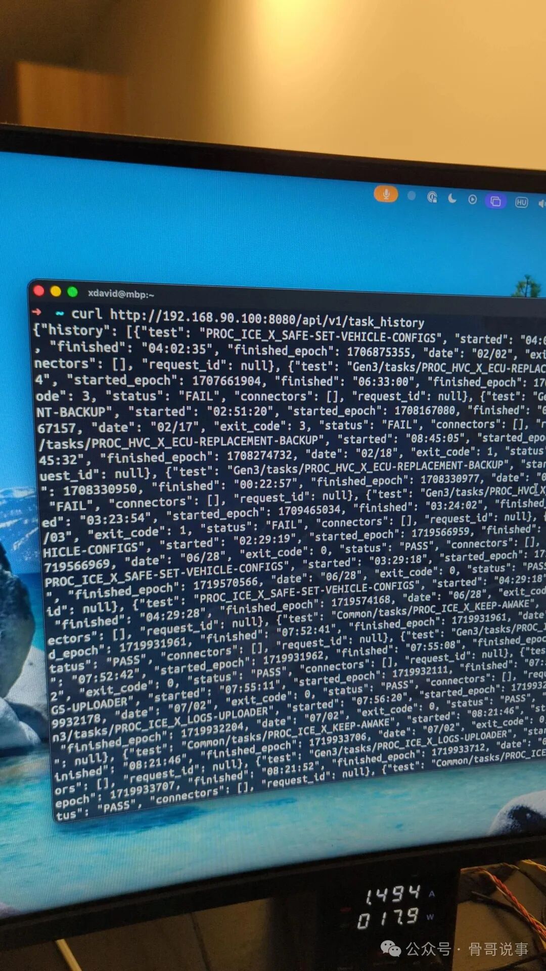 浏览器或终端显示API返回的任务历史记录JSON数据