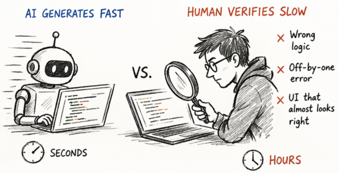 AI生成代码与人工验证速度对比图