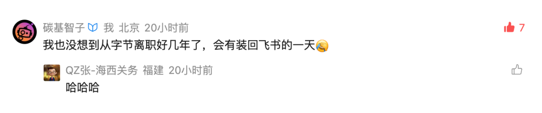 社交媒体评论截图：用户吐槽离职多年后重新安装飞书