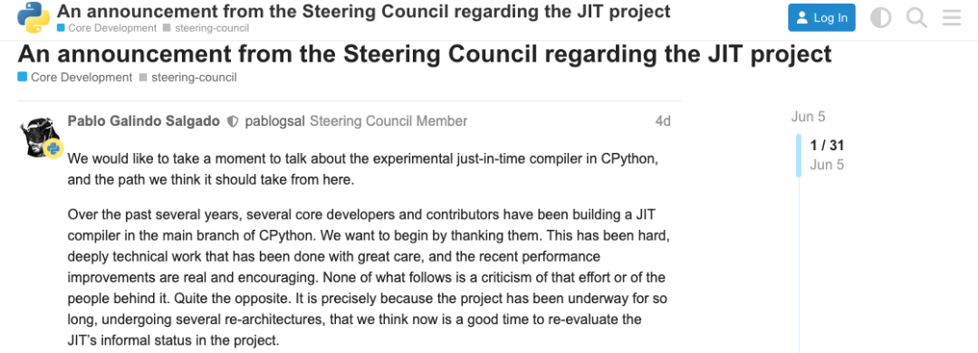 Python指导委员会关于JIT项目的公告