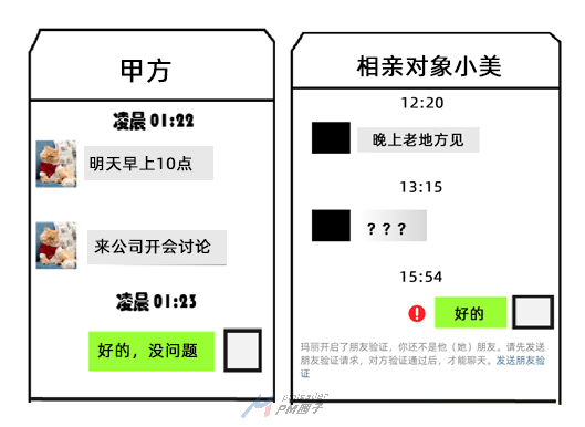与甲方和相亲对象的聊天记录对比