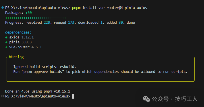 安装 vue-router、pinia、axios 成功