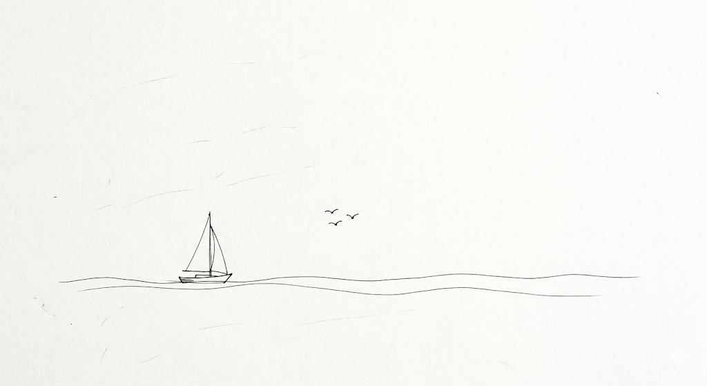 帆船在辽阔海面航行的简笔画