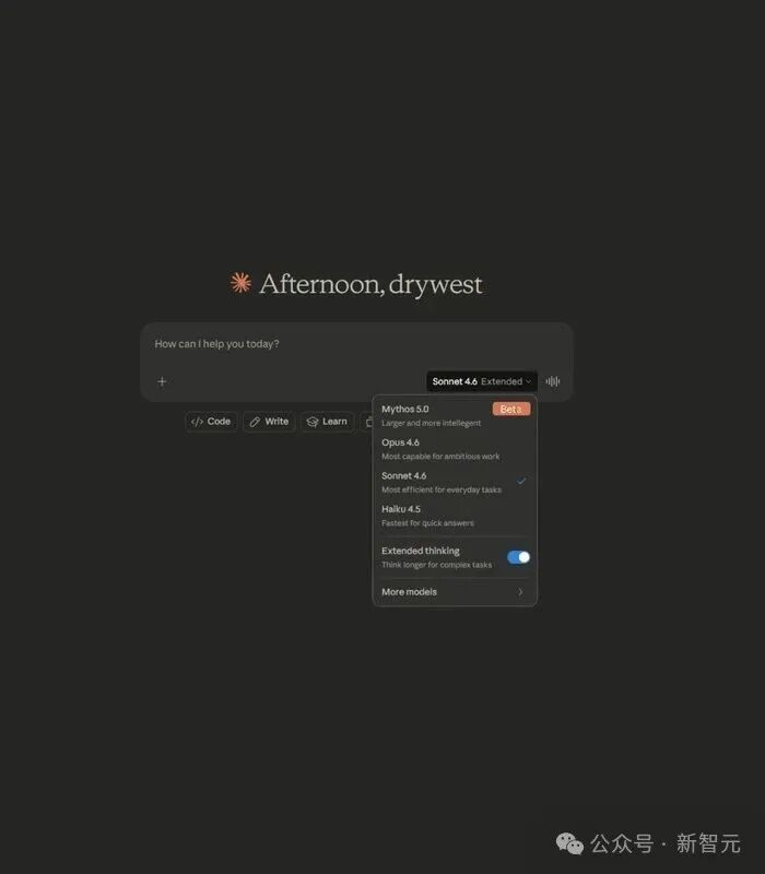 Claude网页端和Claude Code终端中的Mythos 5.0选项