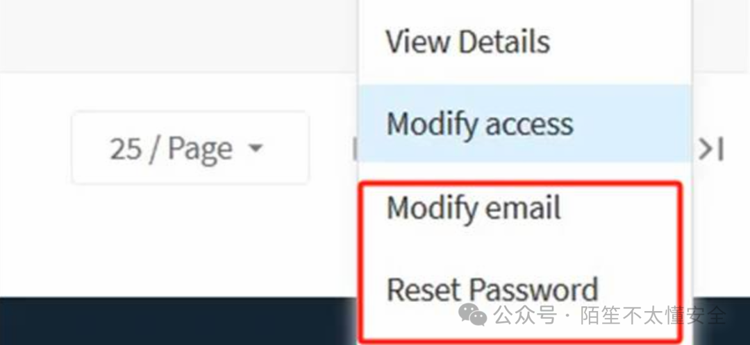 用户操作下拉菜单,出现了Reset Password等选项