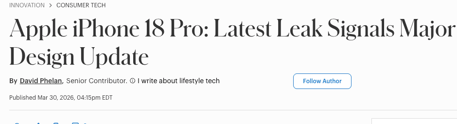 iPhone 18 Pro: 富布斯报道截图