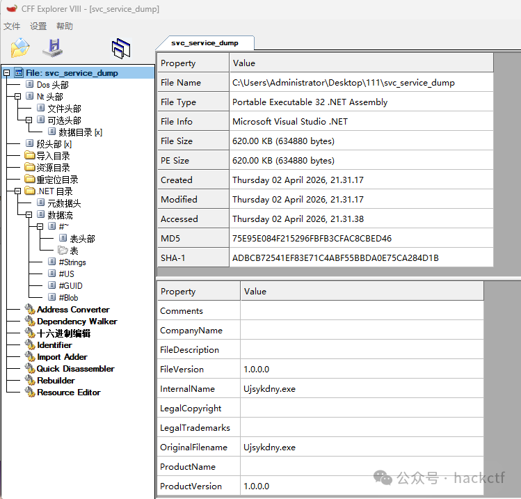 CFF Explorer查看svc_service.exe dump出的.NET程序集信息