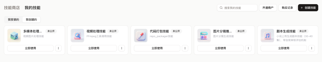 我的技能列表界面
