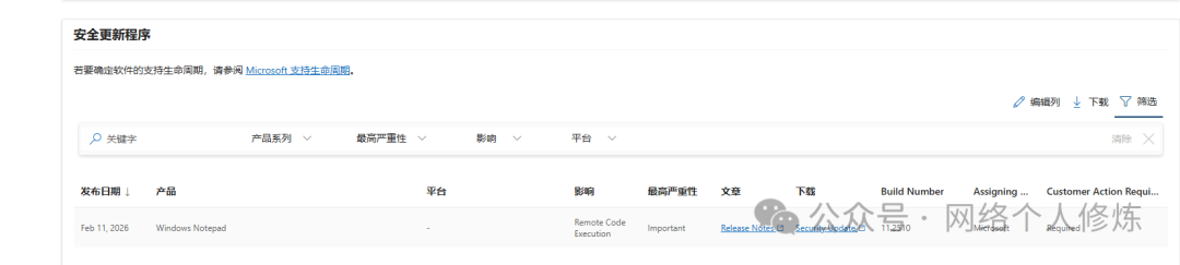 微软官方发布的安全更新公告