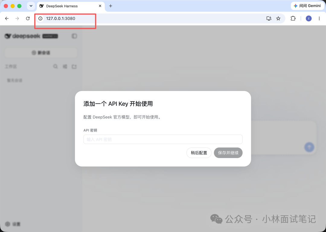 DeepSeek Harness 配置 API Key 界面
