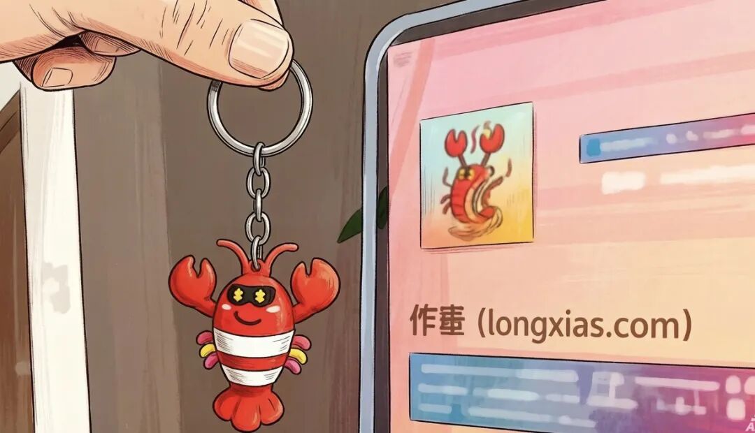 龙虾造型钥匙扣与相关应用界面