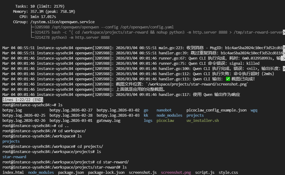 项目运行及截图相关的终端日志