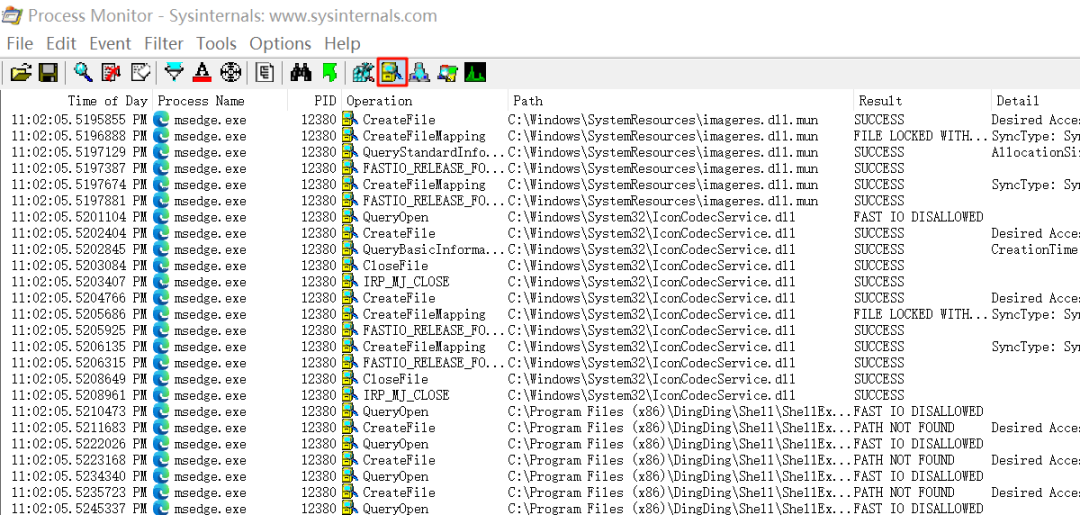 Process Monitor文件系统活动监控界面截图