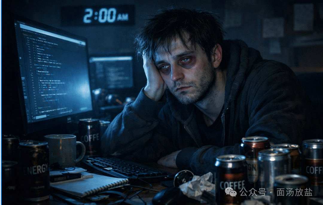 熬夜编程的疲惫程序员