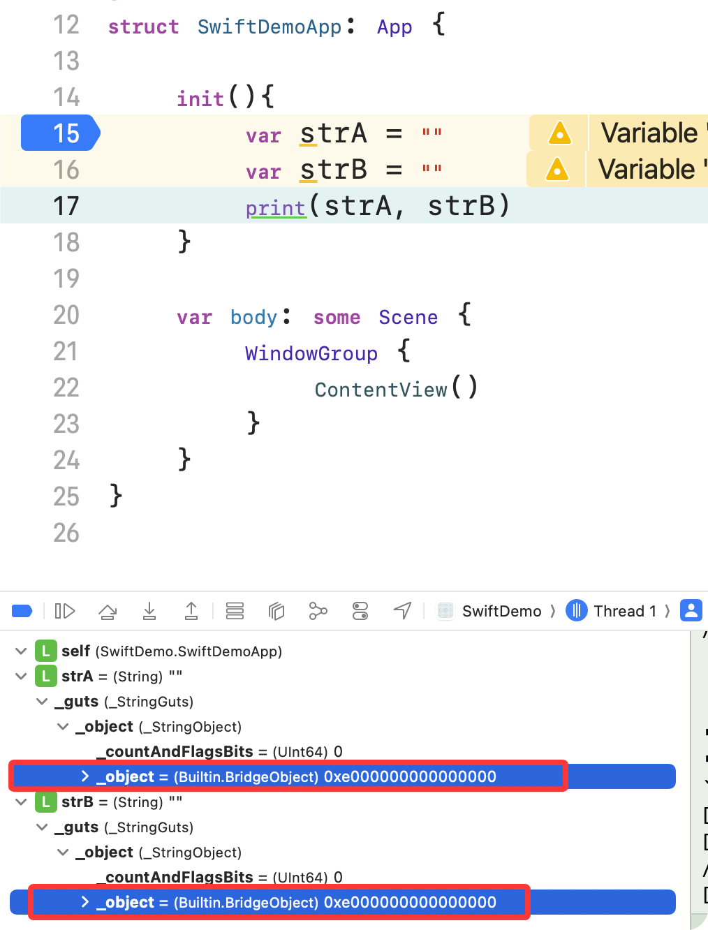 空字符串内存地址调试