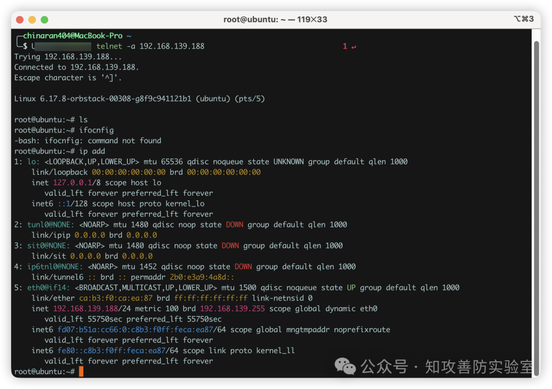 Linux终端通过Telnet连接并执行命令截图