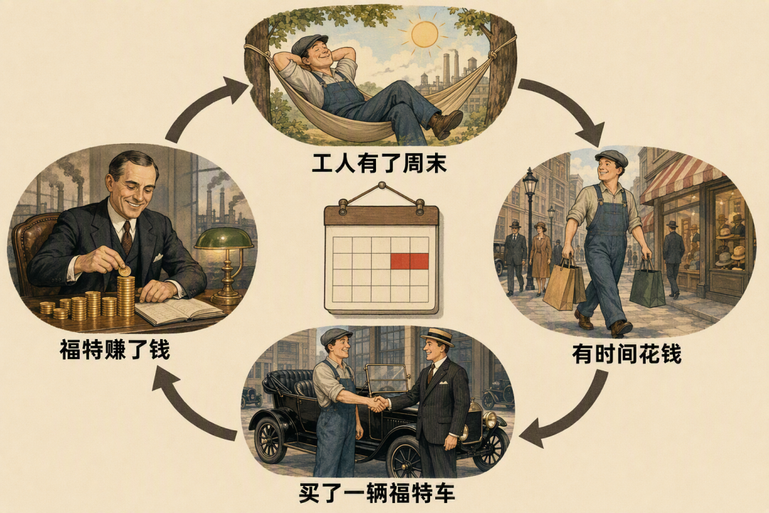 福特双休制度的经济循环图