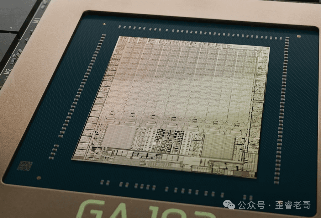 GA102芯片剖片显微图，显示die表面电路与焊球