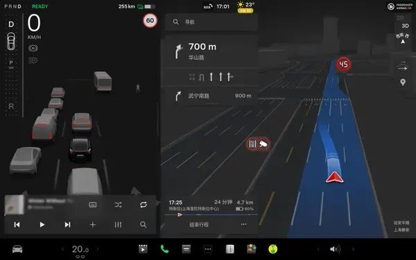 特斯拉车机地图简洁导航界面截图