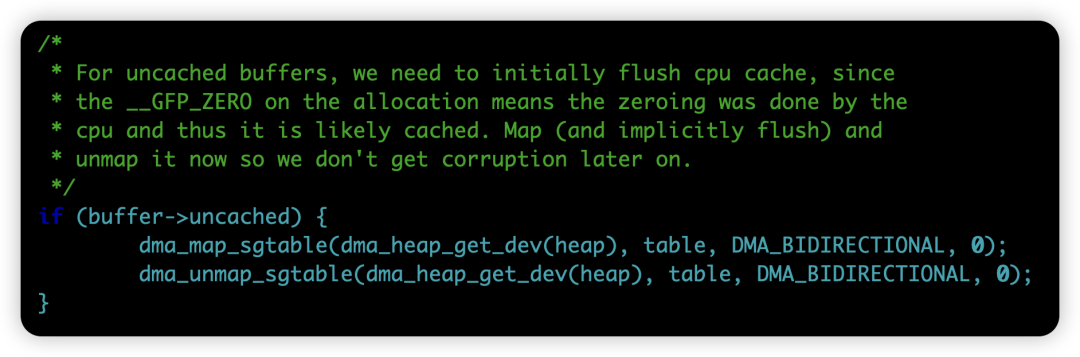 描述ARM64非缓存DMA缓冲区初始化时进行映射与取消映射的代码片段