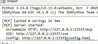 IDA Pro MCP 服务启动成功终端输出