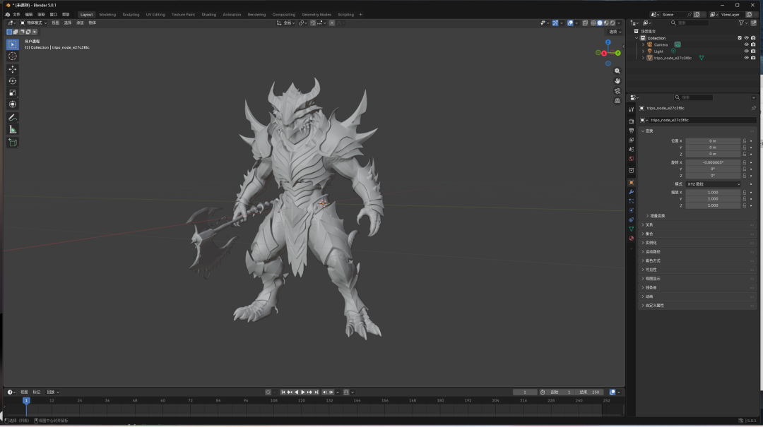 Blender 5.0.1中打开的一个奇幻生物低多边形模型