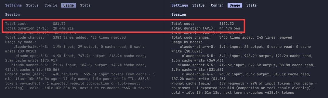 Claude Opus 5.5 API 消耗统计截图