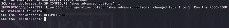 SP_CONFIGURE 启用高级选项并执行 RECONFIGURE 的输出