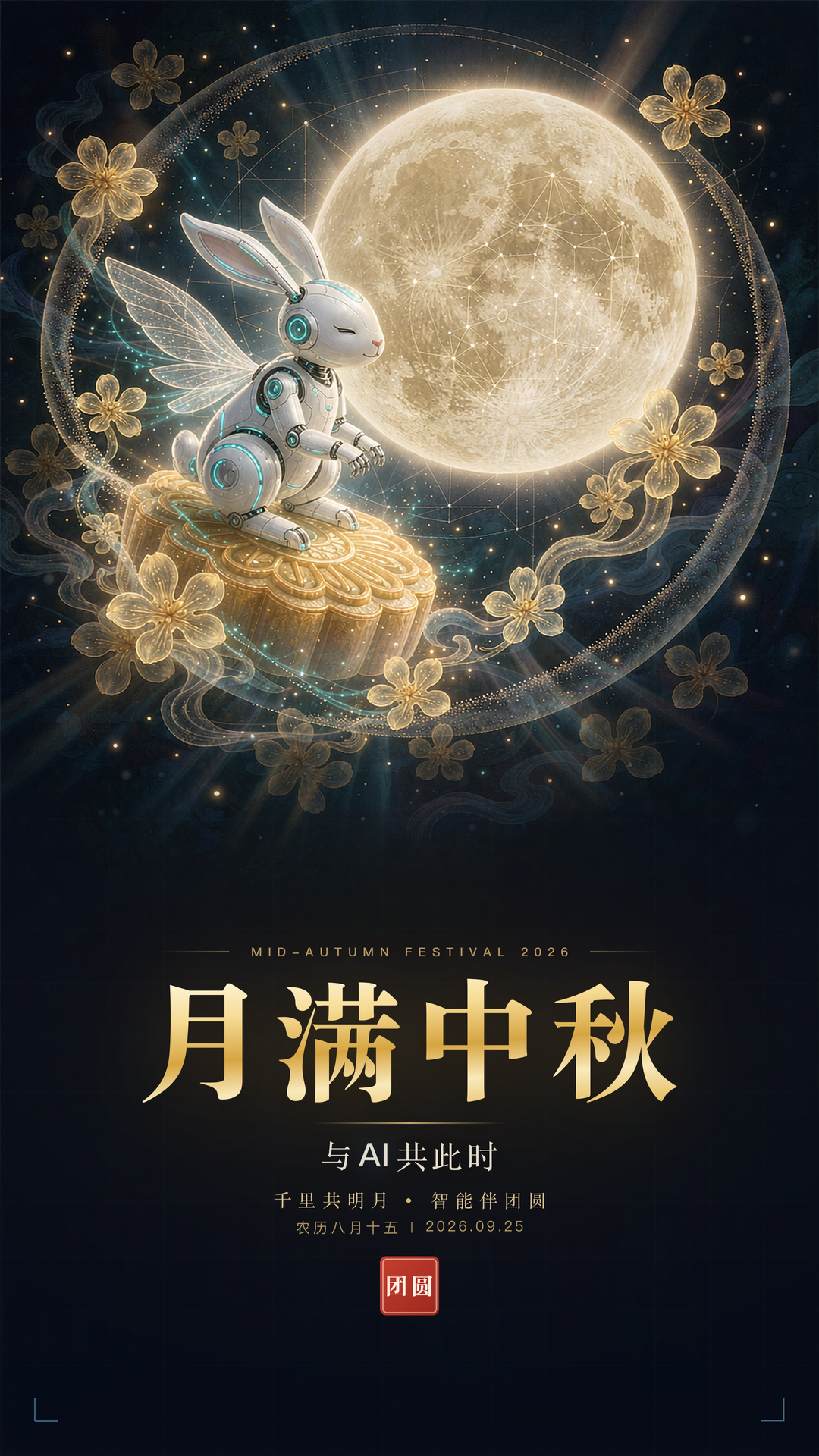 AI 生成的中秋海报：科技与传统元素融合