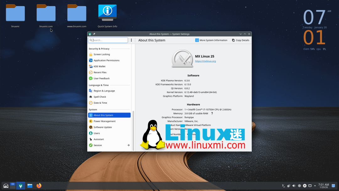 MX Linux 25 系统信息窗口