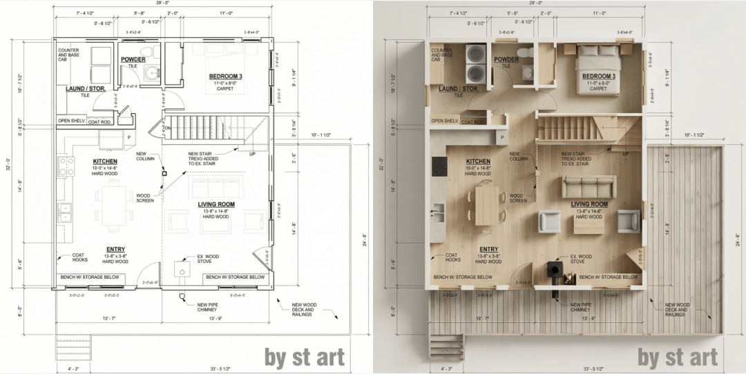 平面图与俯视渲染图对比
