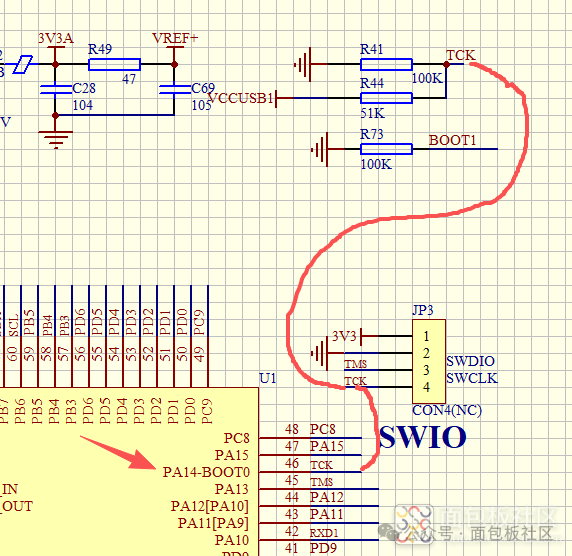 STM32G070RBT6 SWD与BOOT0复用电路原理图