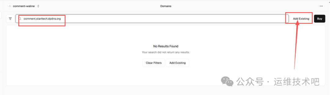 在Vercel域名搜索框中输入自定义域名