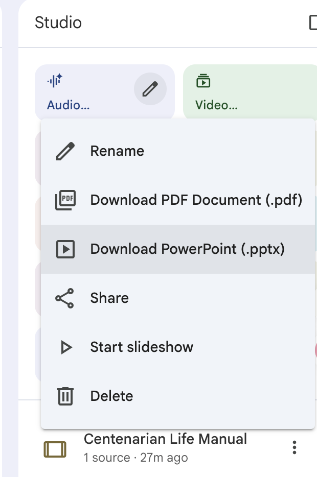 NotebookLM导出PPTX功能界面