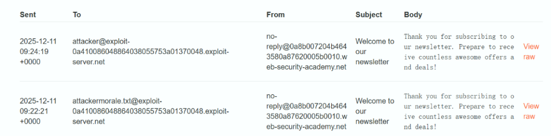 收到两封确认邮件