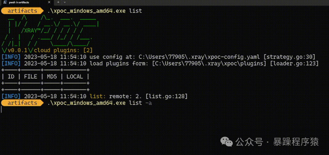 xray命令行工具插件列表查看截图