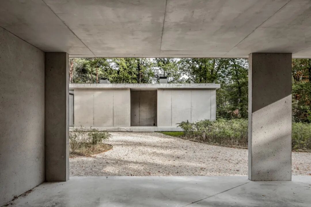 从车库内部望向House J建筑主体