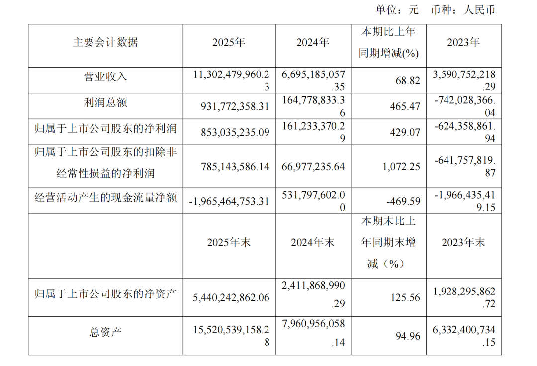 佰维存储2025年度主要会计数据:营收113.02亿元,净利8.53亿元