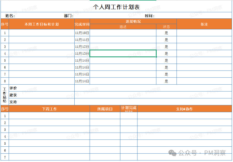 个人周工作计划表示例