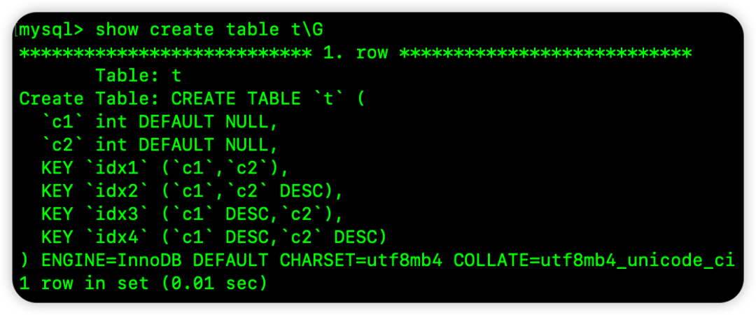 MySQL8中保留索引排序方向的表结构
