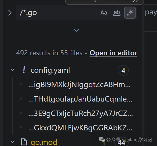 VS Code全局搜索界面与结果