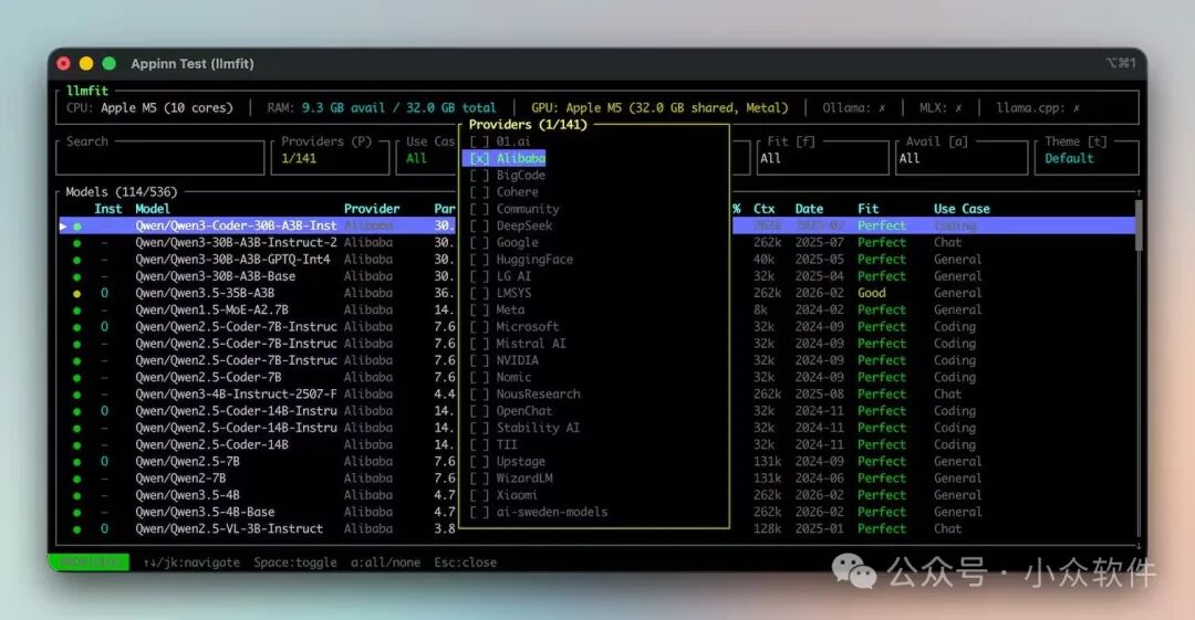筛选特定提供商（如Alibaba）的模型列表