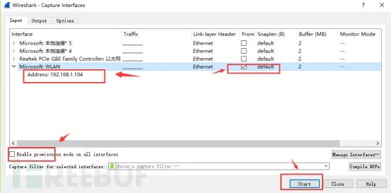 Wireshark Capture Interfaces抓包接口选择窗口
