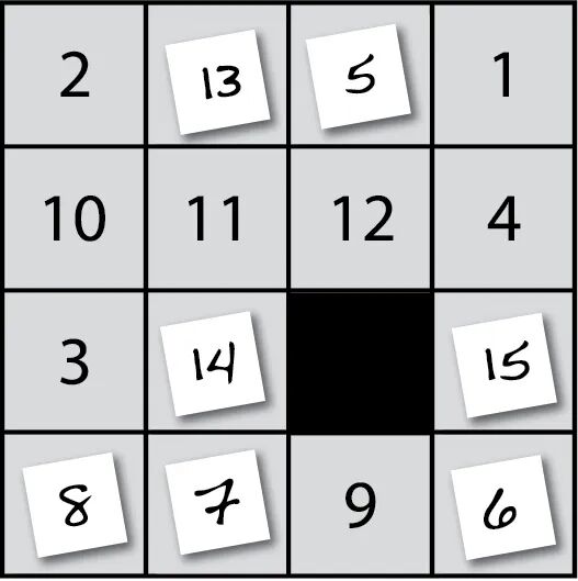 打乱顺序的 15-数字推盘游戏示例