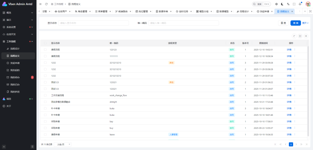 流程定义管理界面