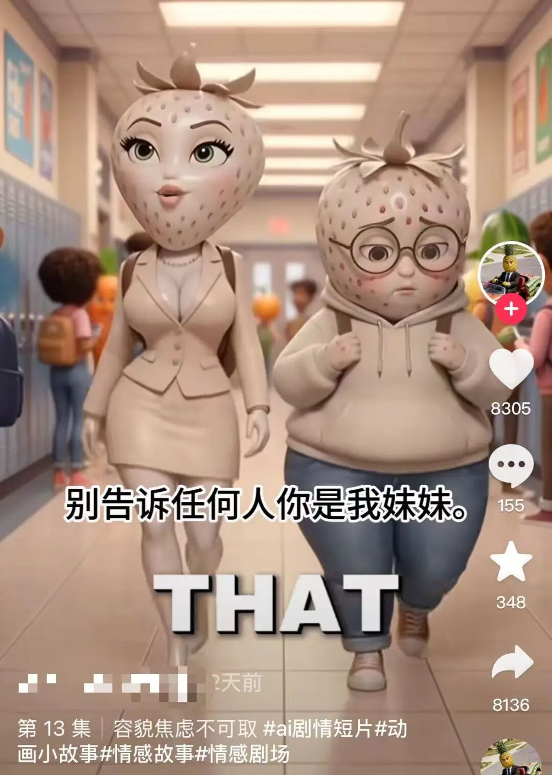 草莓兄妹在学校走廊的对话场景